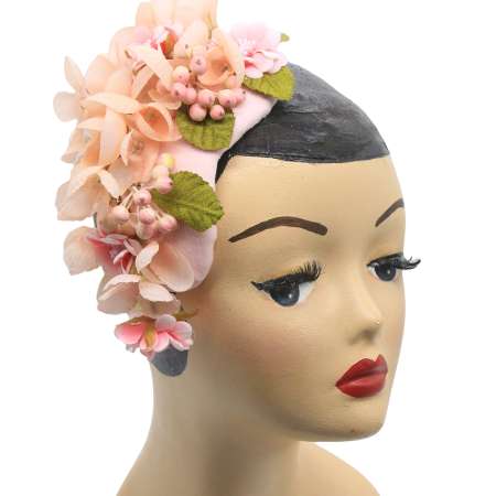 Fascinator/ Small Half Hat pink flowers